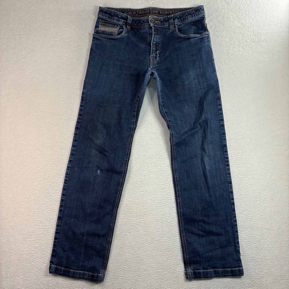 Prana Axiom Jeans Men 32x32 Blue Faded Straight Distressed Outdoor Denim